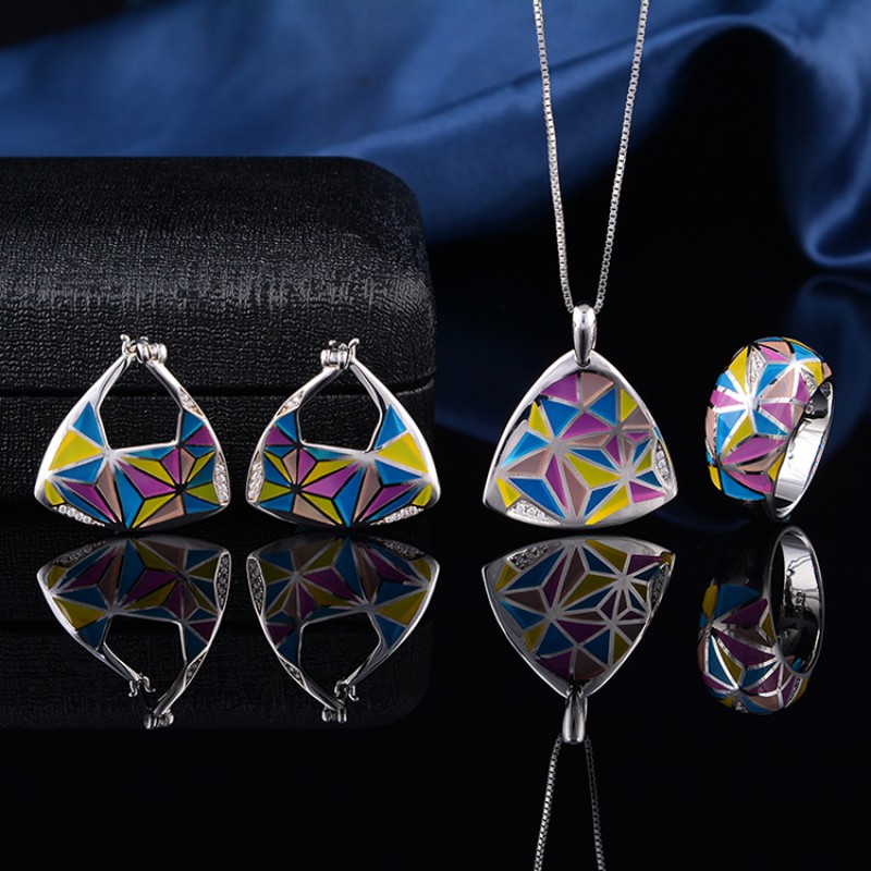 925silver enamel jewelry set