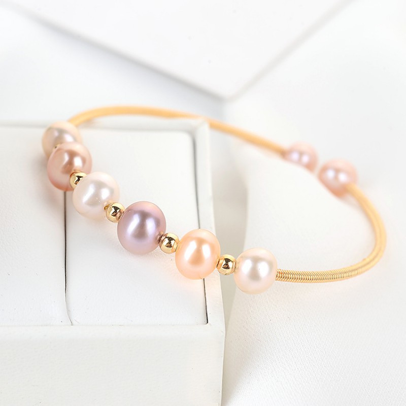 NATURAL PEARL BANGLE 14 K GOLD FILLED 