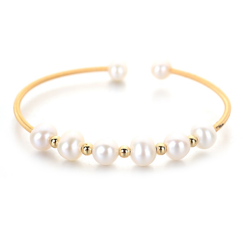 NATURAL PEARL BANGLE 14 K GOLD FILLED 