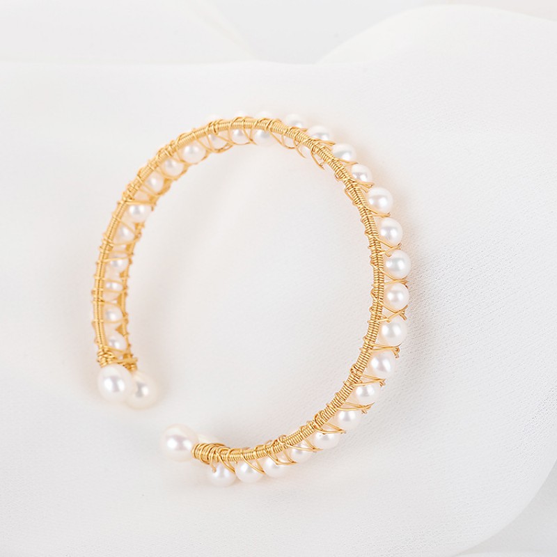 NATURAL PEARL BANGLE 14 K GOLD FILLED