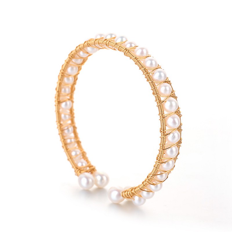 NATURAL PEARL BANGLE 14 K GOLD FILLED