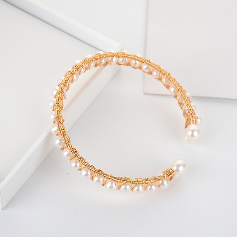 NATURAL PEARL BANGLE 14 K GOLD FILLED