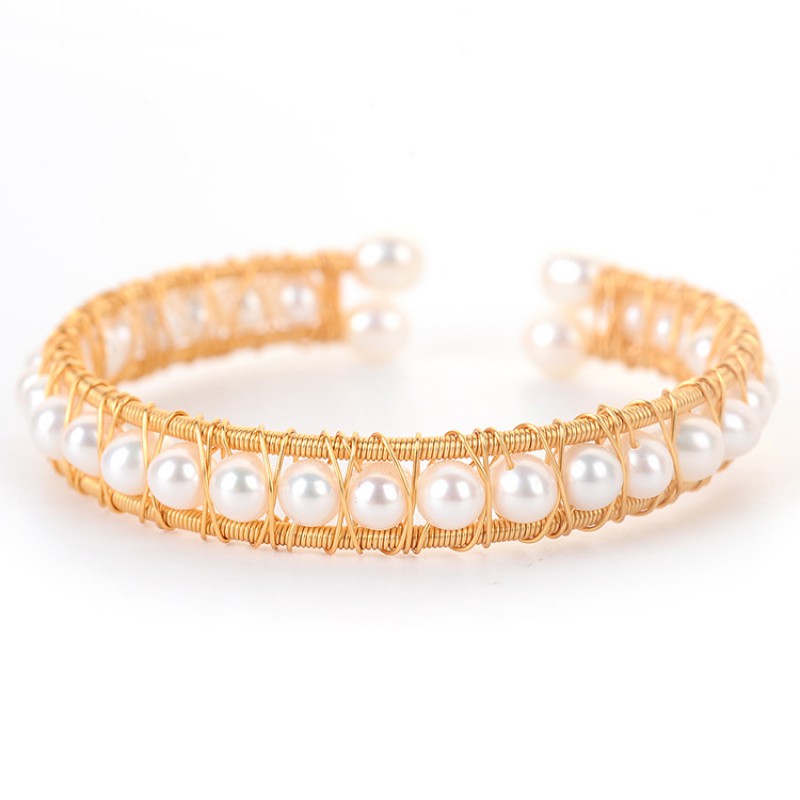 NATURAL PEARL BANGLE 14 K GOLD FILLED