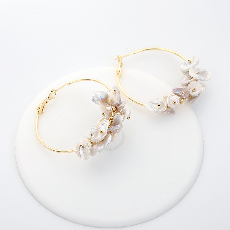 Natural Baroque Pearl flower earrings HOOPS