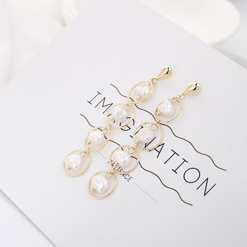 14K GOLD FILLED NATURAL BAROQUE PEARL DROP EARRINGS