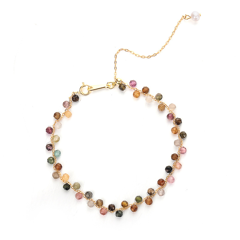 14K GOLD FILLED NATURAL FRESHWATER PEARL Tourmaline  WOMEN BRACELET