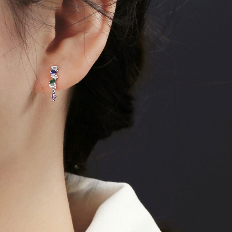 925 silver colorful diamond earrings stud