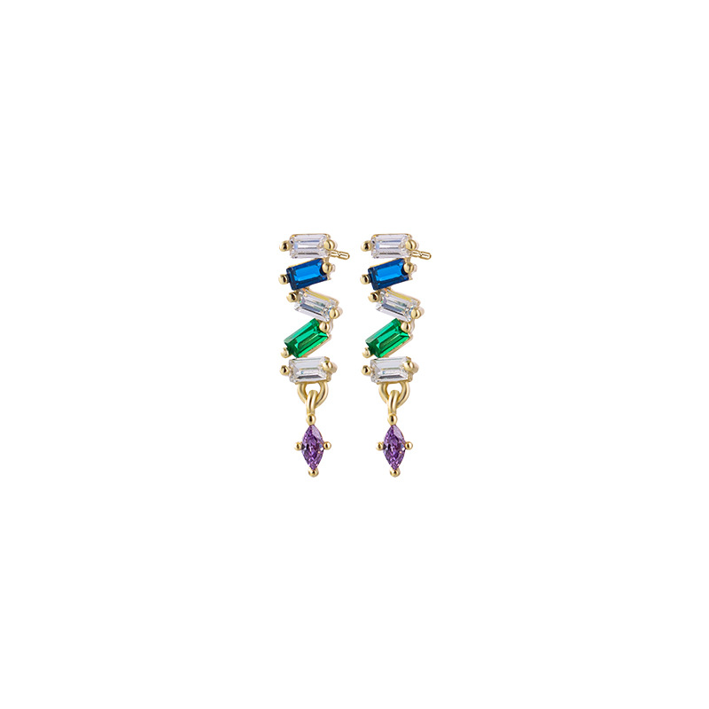 925 silver colorful diamond earrings stud