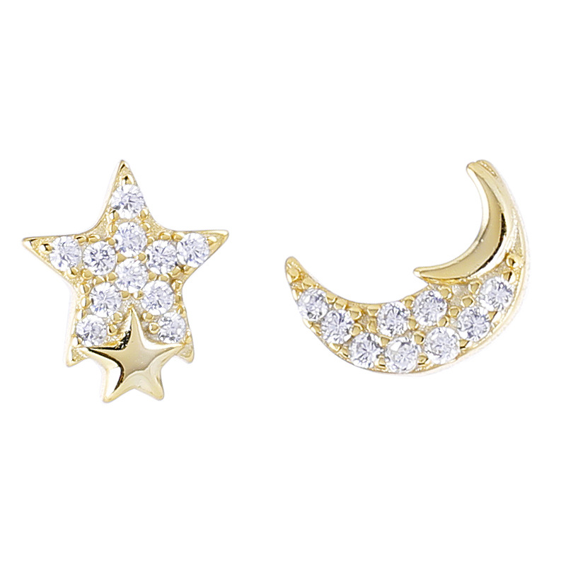 925 silver 14k gold plating star moon earrings stud