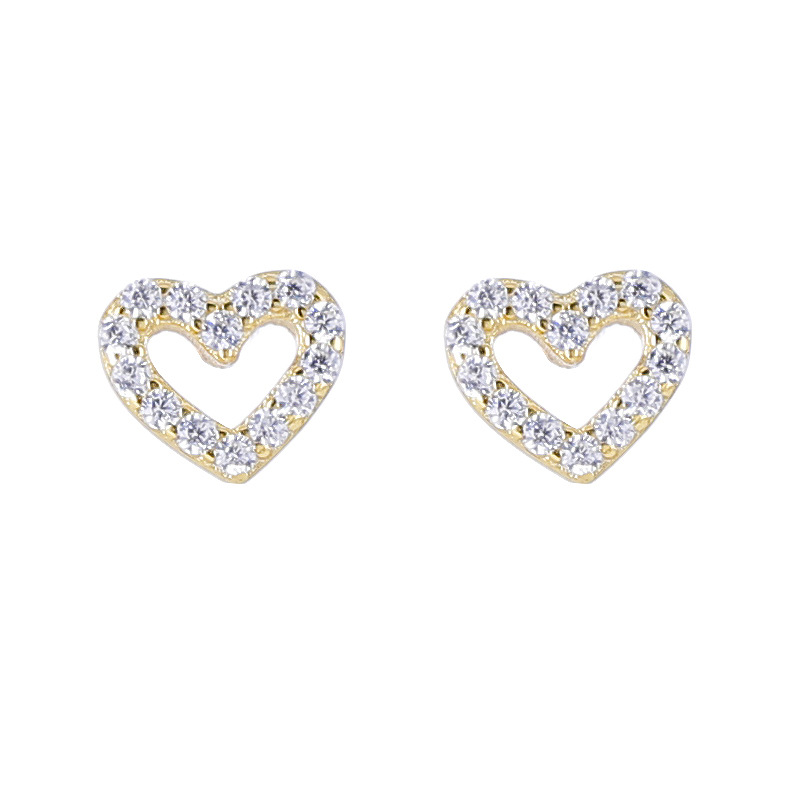 925 silver 14k gold plating heart zircon earrings stud