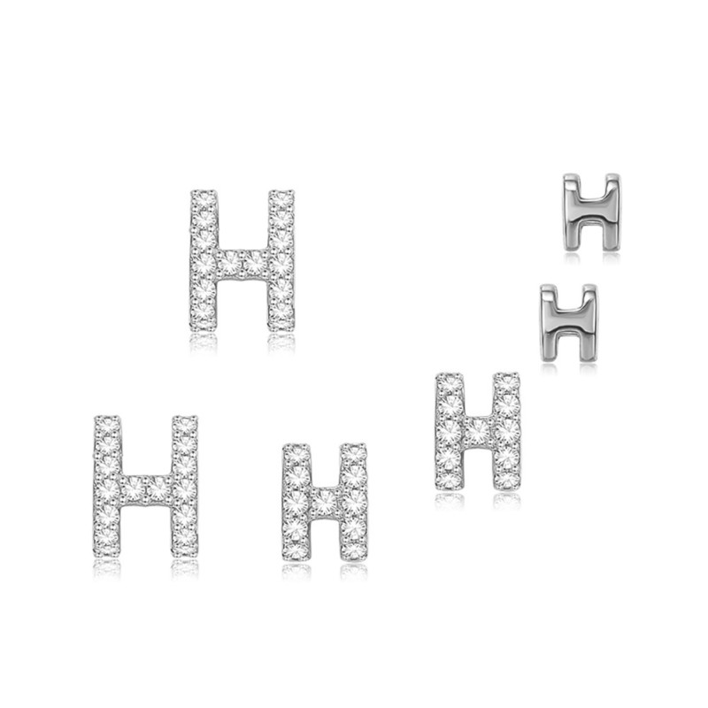 925 silver letter H earrings stud