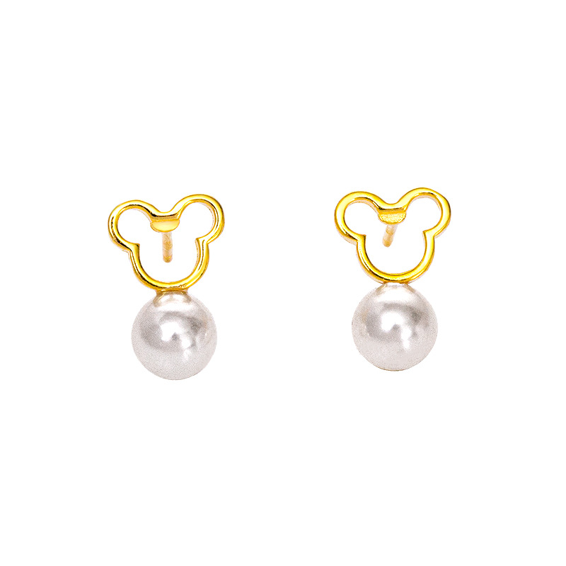 925 silver bear pearl earrings stud