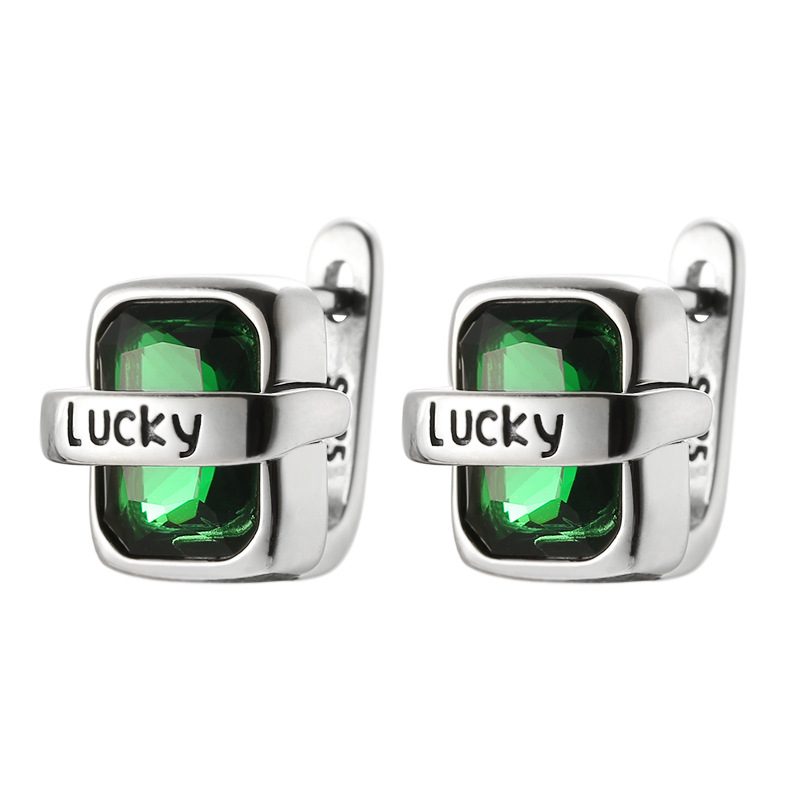 925 silver Lucky green gemstone earrings