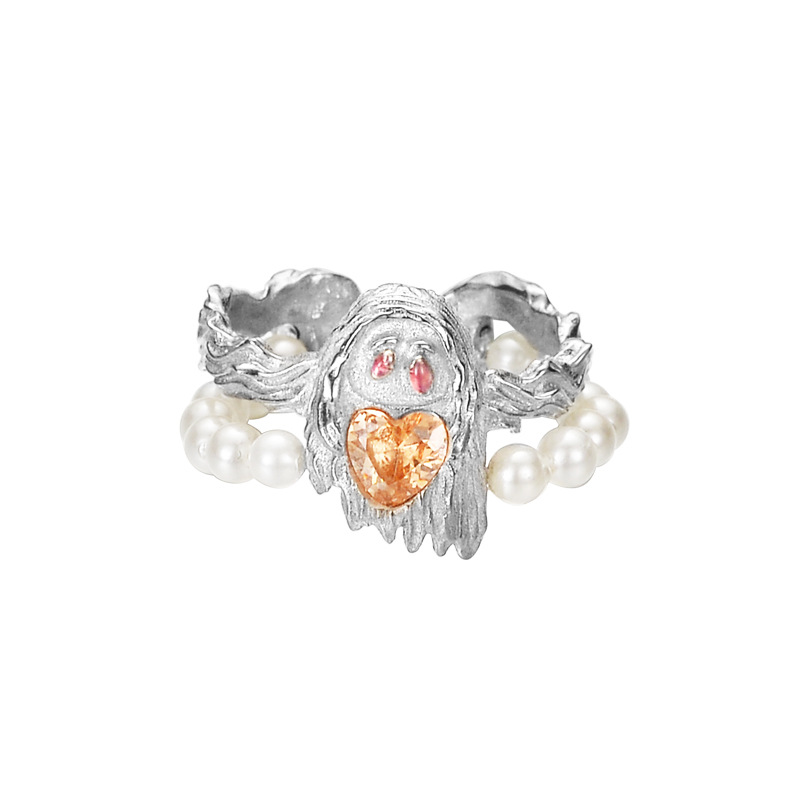 925 silver zircon pearl ghost ring