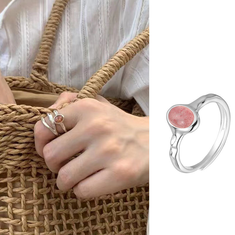 925 silver strawberry quartz ring