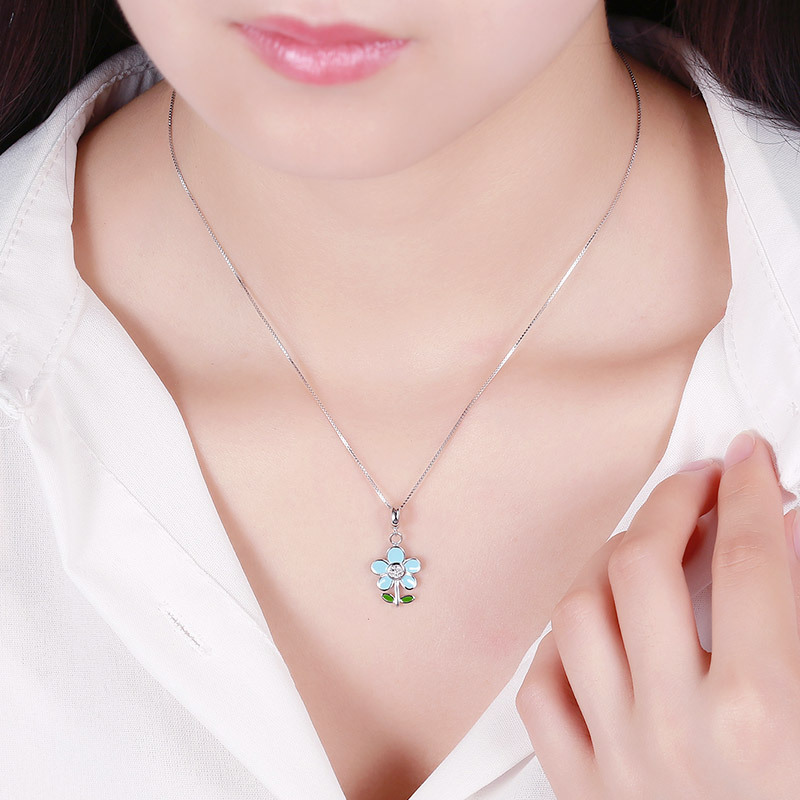 925 silver flower enamel necklace