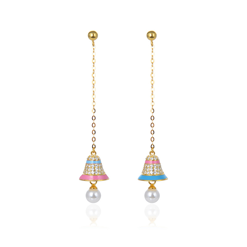 925 silver small bell pearl enamel drop earrings 