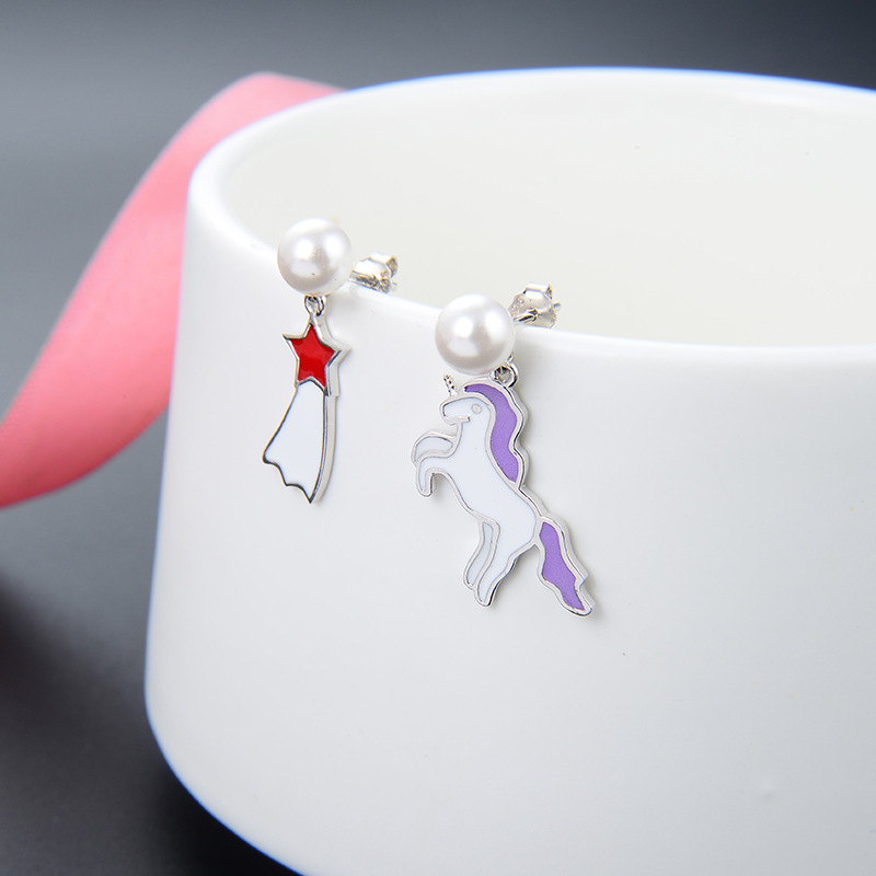 925 silver unicorn rainbow enamel earrings stud