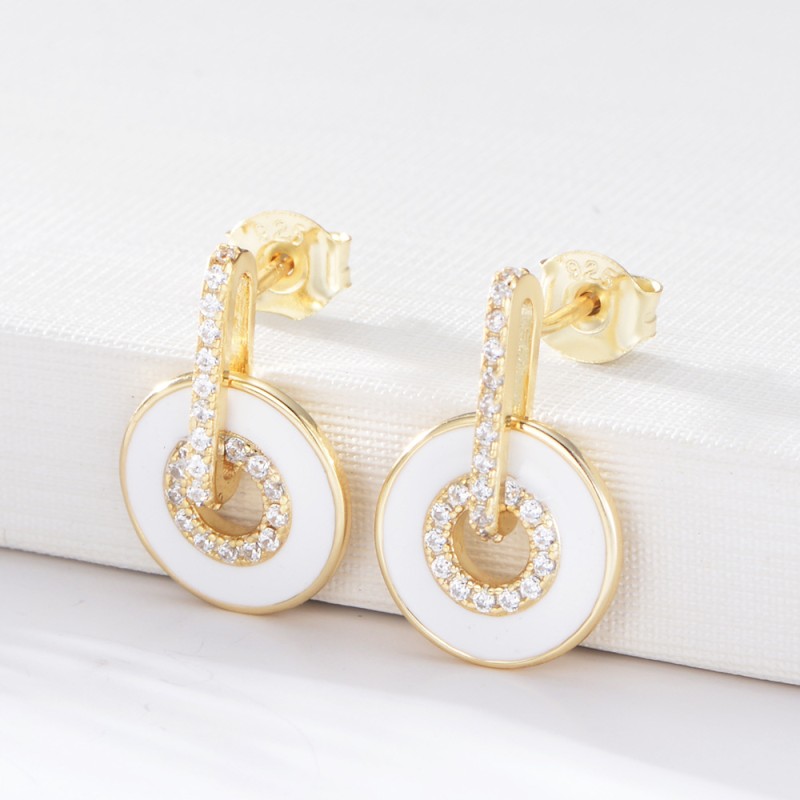 925 silver circle zircon enamel drop earrings