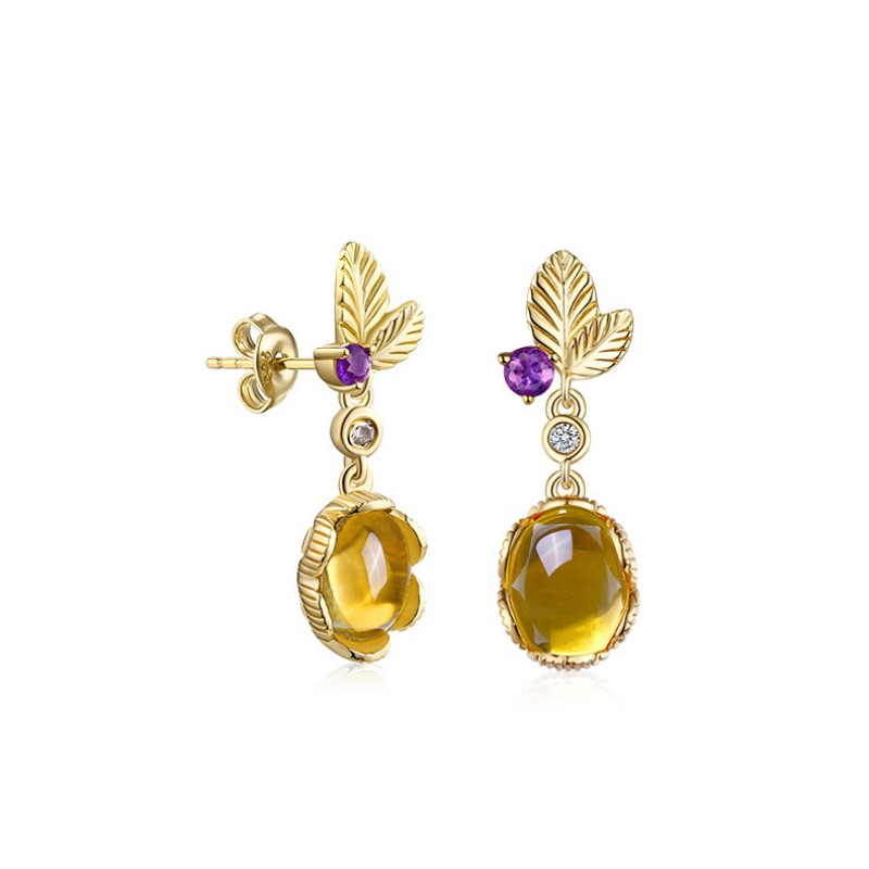 925 silver yellow crystal earrings stud