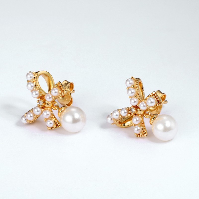 925 silver bow pearl earrings stud