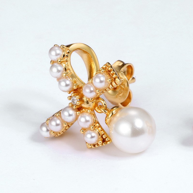 925 silver bow pearl earrings stud