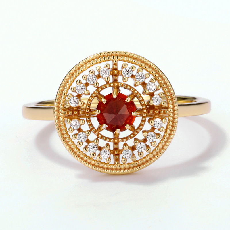 925 silver 9k gold plating natural garnet ring