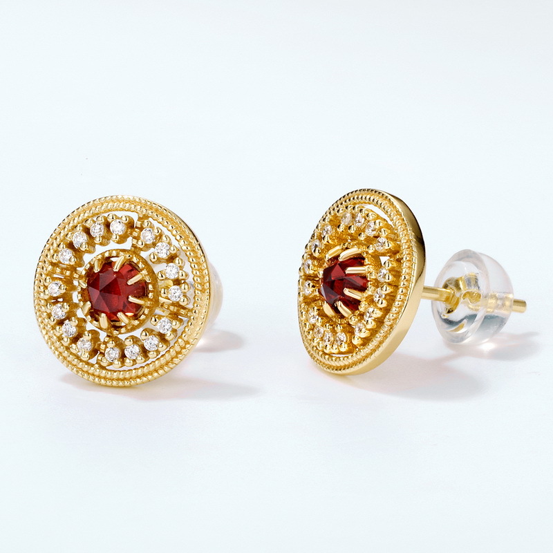 925 silver natural garnet earrings stud