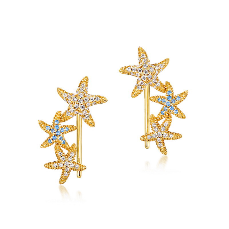 925 silver starfish zircon earrings stud