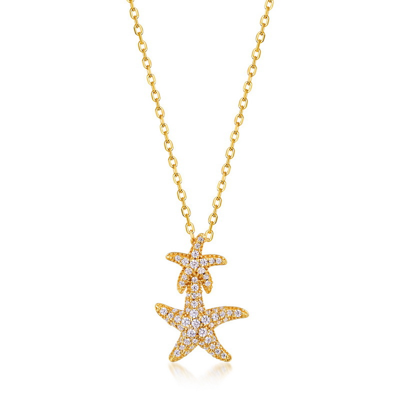 925 silver 9k gold plating starfish zircon necklace