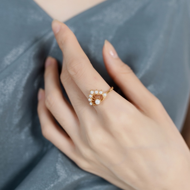 925 silver maple leaf pearl hollow ring