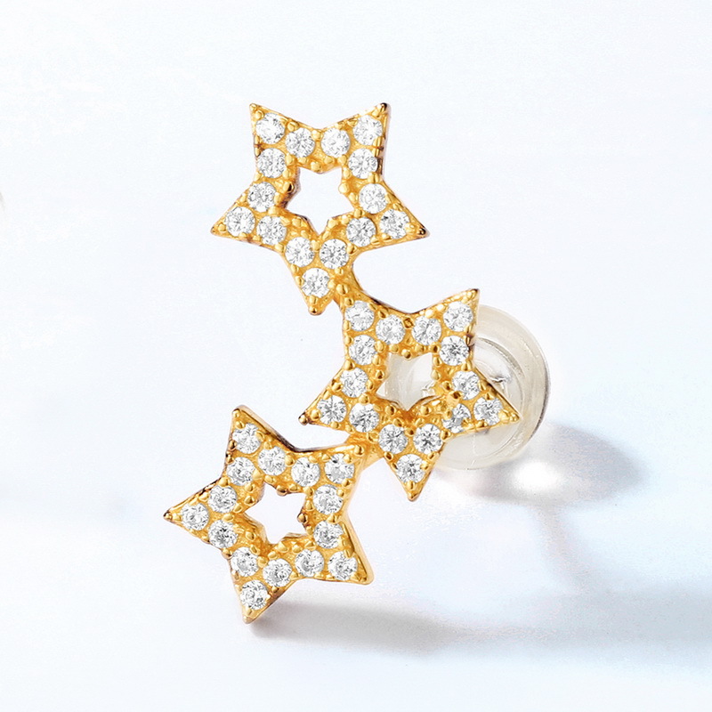 925 silver five pointed star zircon earrings stud