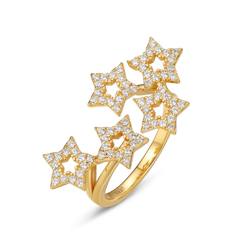 925 silver five pointed star zircon ring