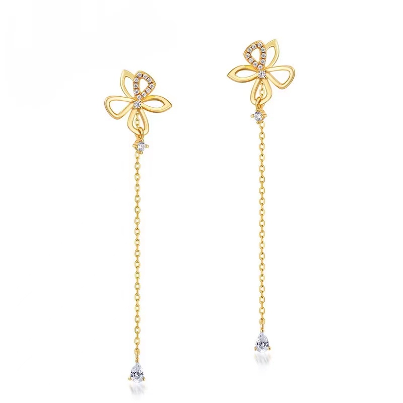 925 silver flower drop earrings