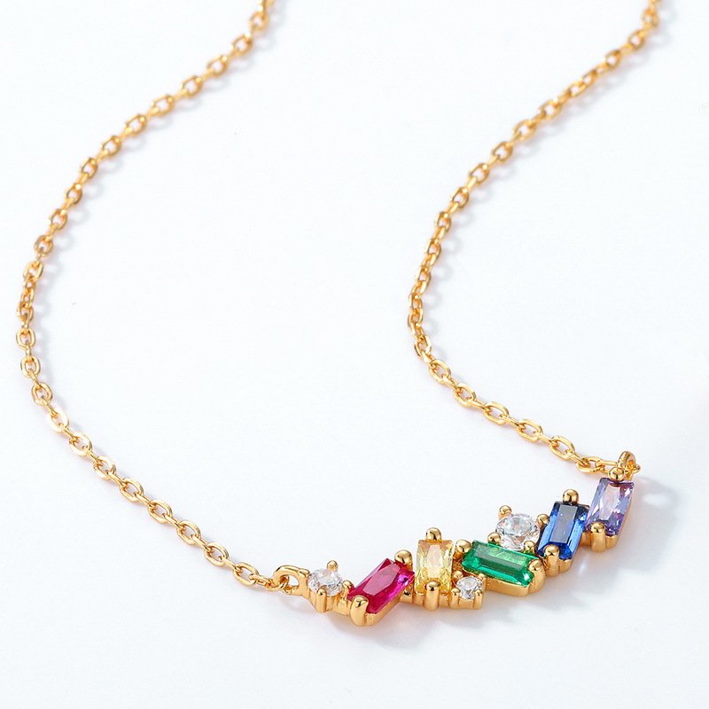 925 silver square colorful zircon necklace