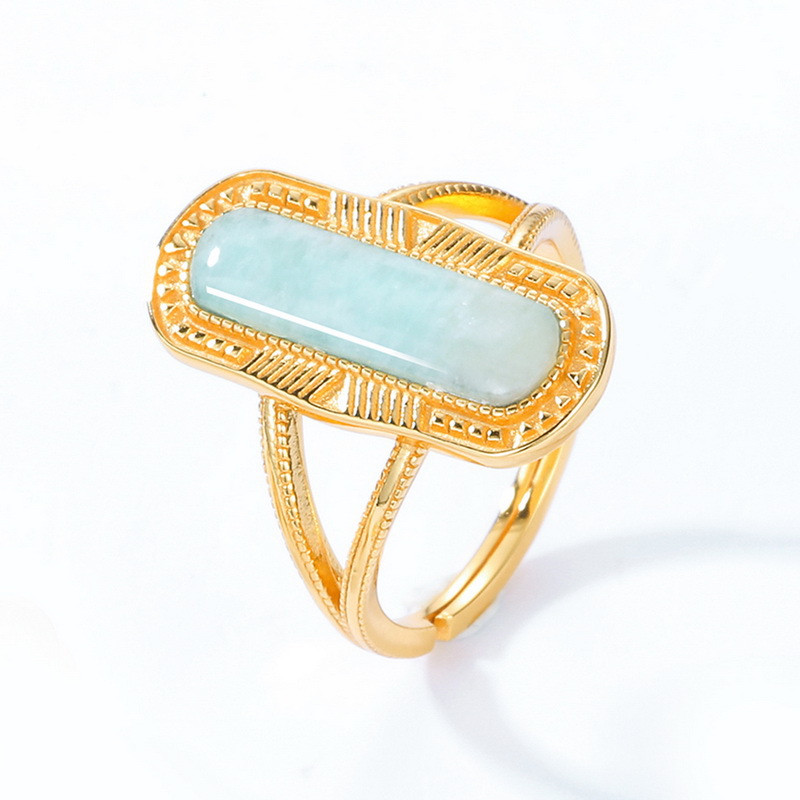 925 silver 10k gold plating square natural stone ring