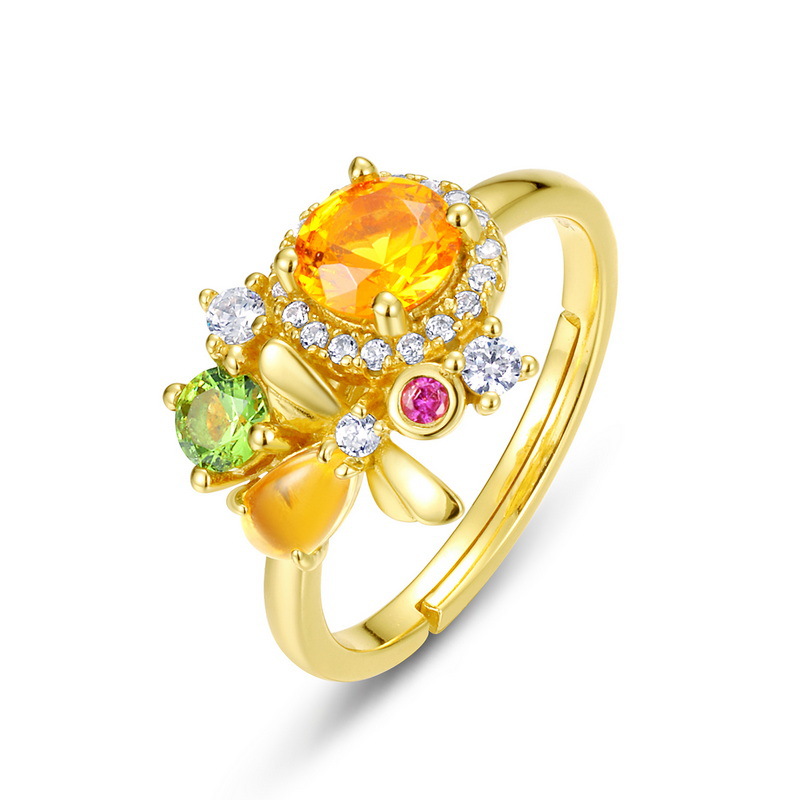 925 silver gold plating bee colorful zircon ring