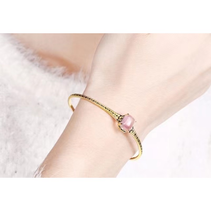 925 silver natural crystal opening bracelet