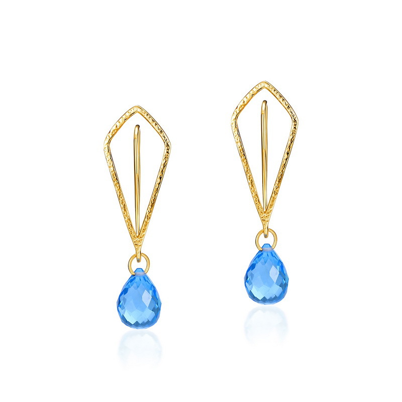 925 silver gold plating blue crystal drop earrings