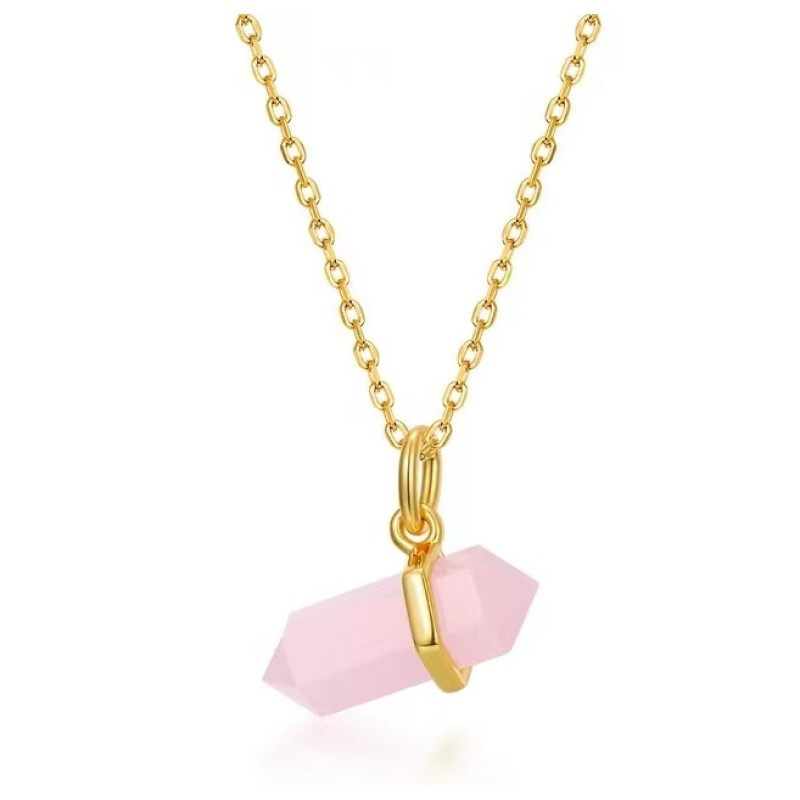 925 silver 10k gold plating geometric pink crystal necklace