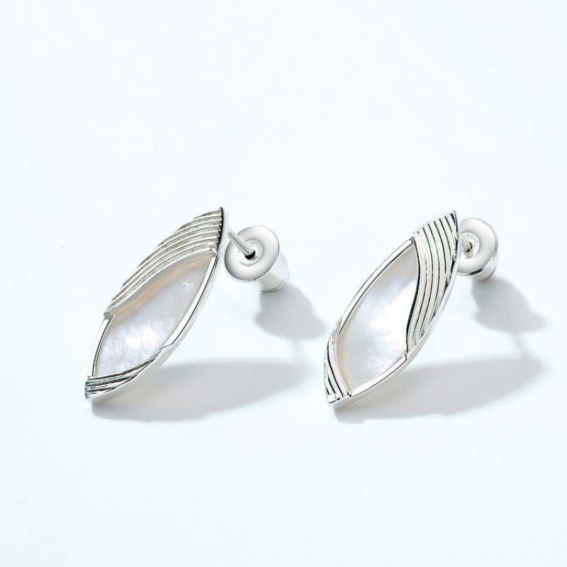 925 silver geometric white seashell earrings stud