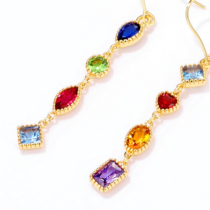 COLORFUL CZ DROP EARRINGS S925 SILVER