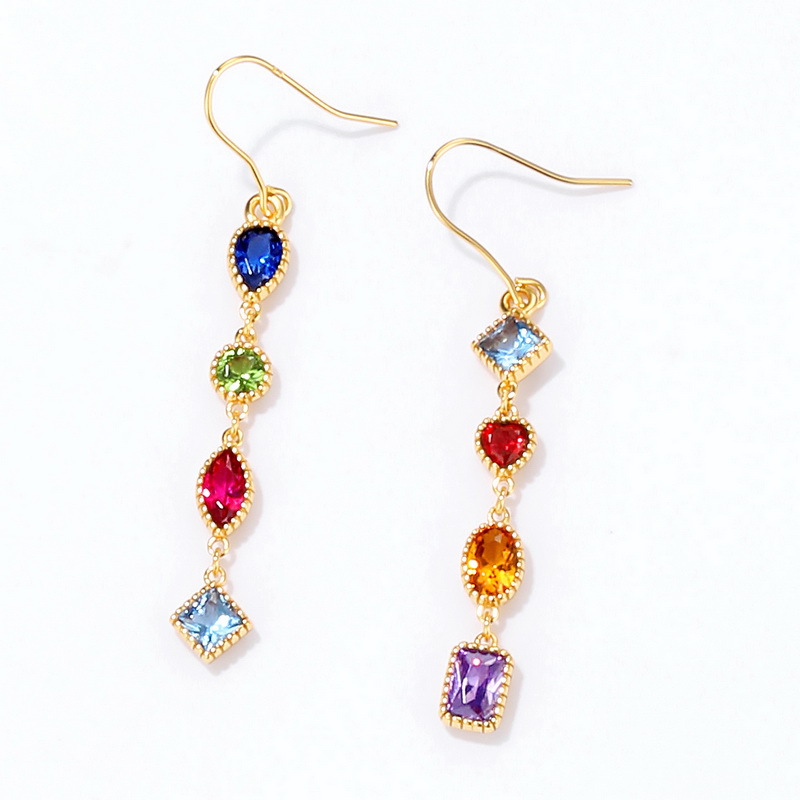 COLORFUL CZ DROP EARRINGS S925 SILVER