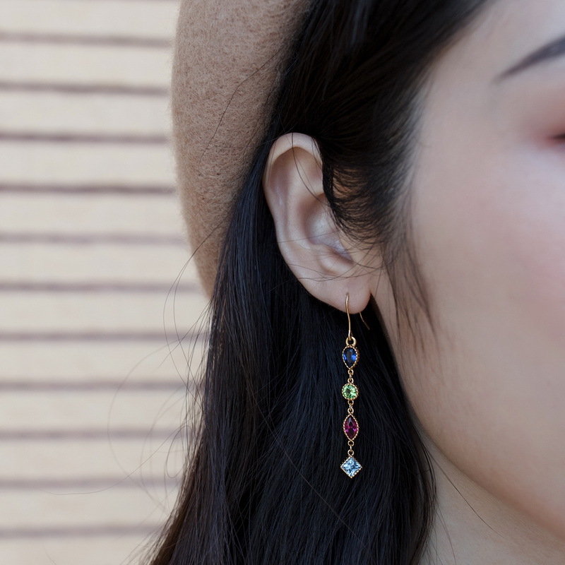 COLORFUL CZ DROP EARRINGS S925 SILVER