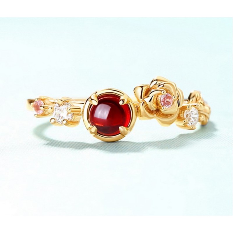 Garnet ring 925 silver gold plated