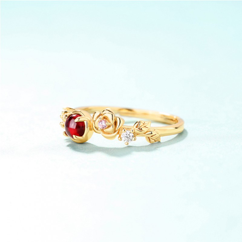 Garnet ring 925 silver gold plated