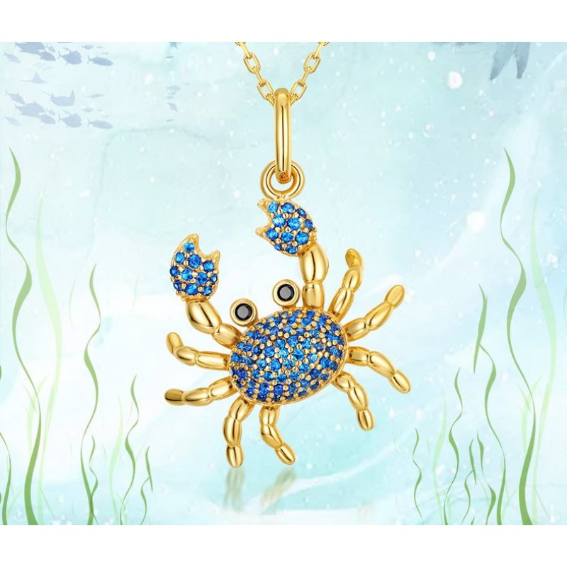 Blue spinel animal crab pendant 925 silver necklace