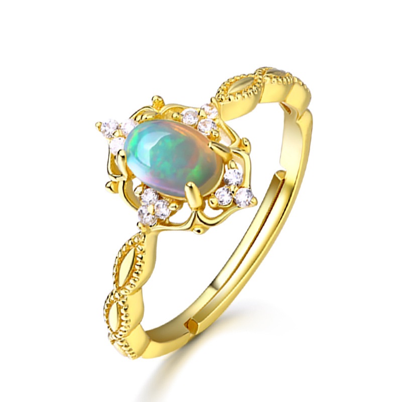 Opal ring 925 silver gold plated