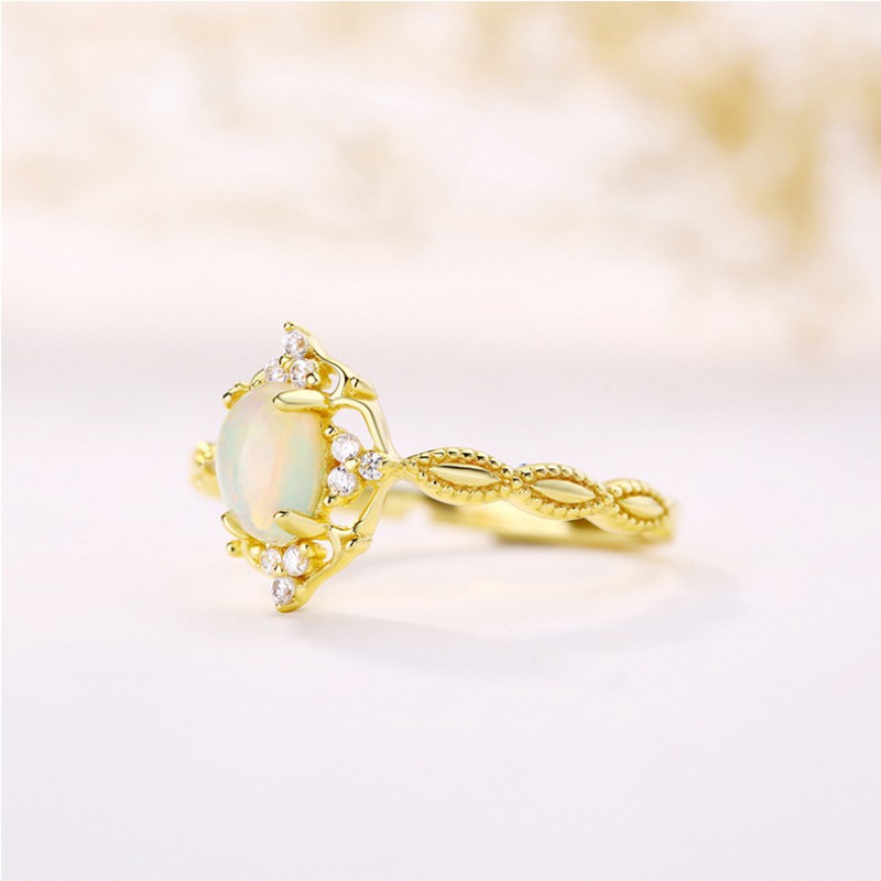 Opal ring 925 silver gold plated