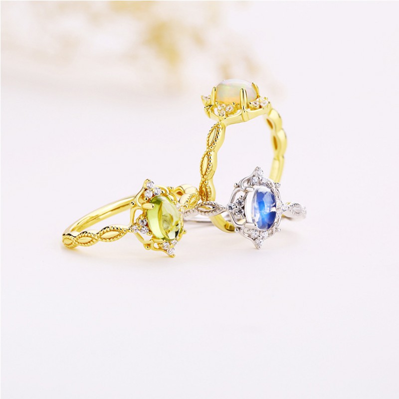 Opal ring 925 silver gold plated